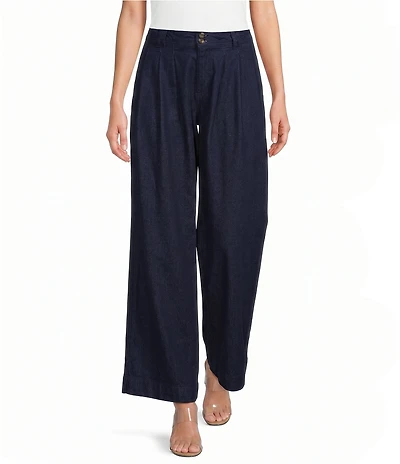 Nobody's Child Archie Dark Denim Pleated Wide Leg Trouser Pants