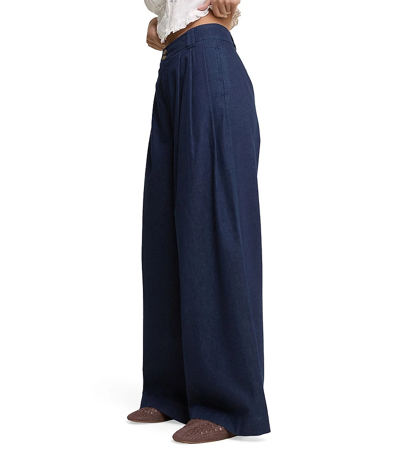 Nobody's Child Archie Dark Denim Pleated Wide Leg Trouser Pants