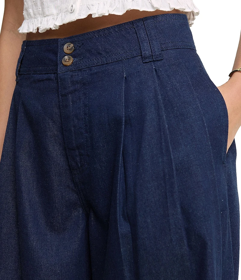Nobody's Child Archie Dark Denim Pleated Wide Leg Trouser Pants