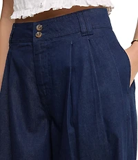 Nobody's Child Archie Dark Denim Pleated Wide Leg Trouser Pants