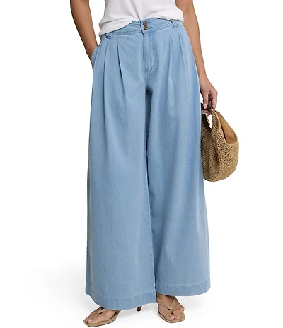 Nobody's Child Archie Denim Pleated Wide Leg Trouser Pants
