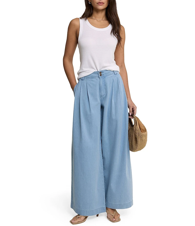 Nobody's Child Archie Denim Pleated Wide Leg Trouser Pants