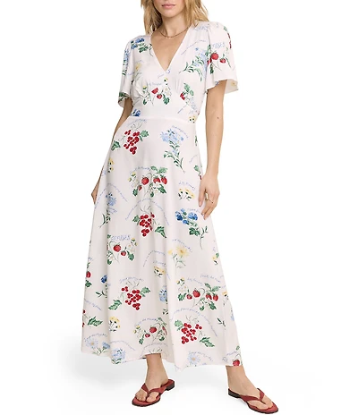 Nobody's Child Atlas Floral V-Neck Flutter Sleeve Empire Waist Maxi Dress