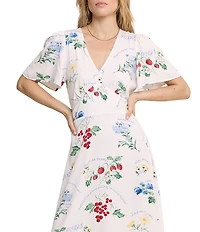 Nobody's Child Atlas Floral V-Neck Flutter Sleeve Empire Waist Maxi Dress