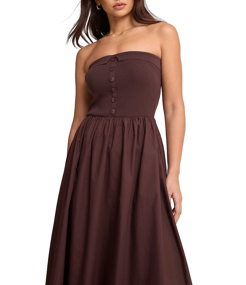 Nobody's Child Bandeau Button Front A-Line Dress