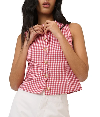 Nobody's Child Coordinating Scalloped Gingham Button Front Vest