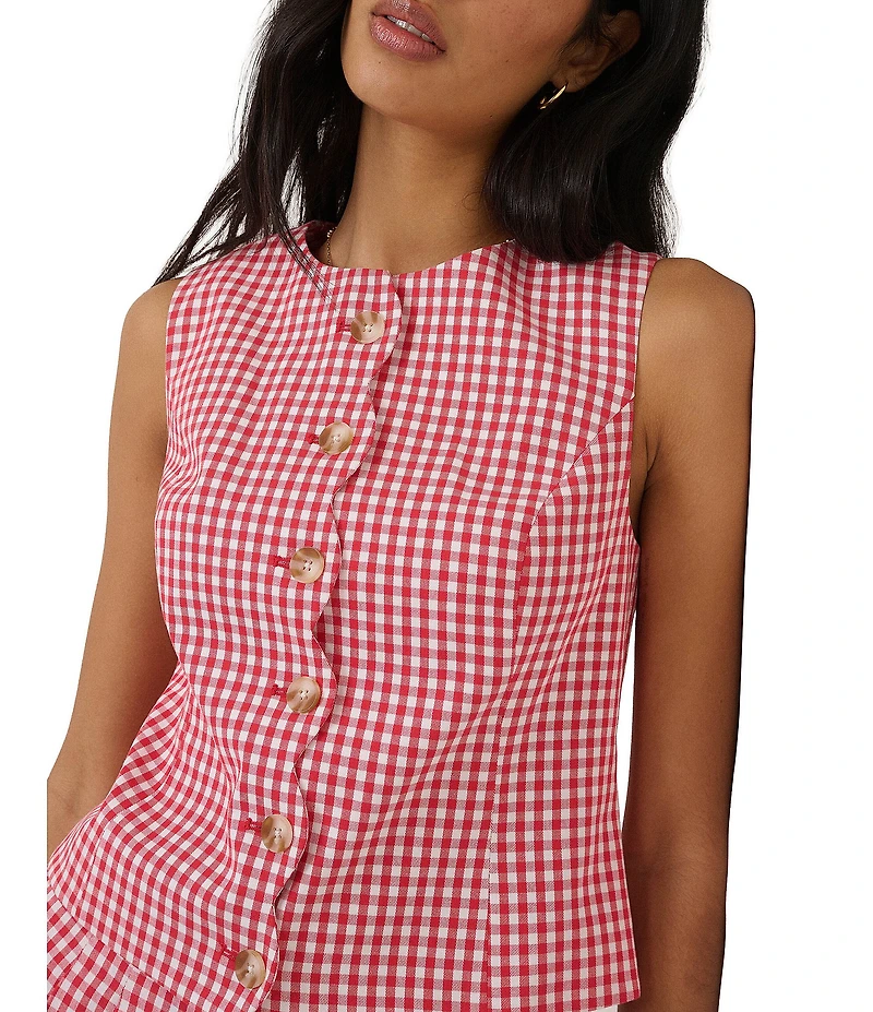 Nobody's Child Coordinating Scalloped Gingham Button Front Vest