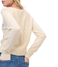 Nobody's Child Crew Neck Long Sleeve Strawberry Embroidered Knit Cardigan