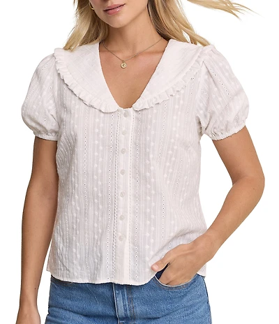 Nobody's Child Errie Eyelet Peter Pan Collar Puff Sleeve Top