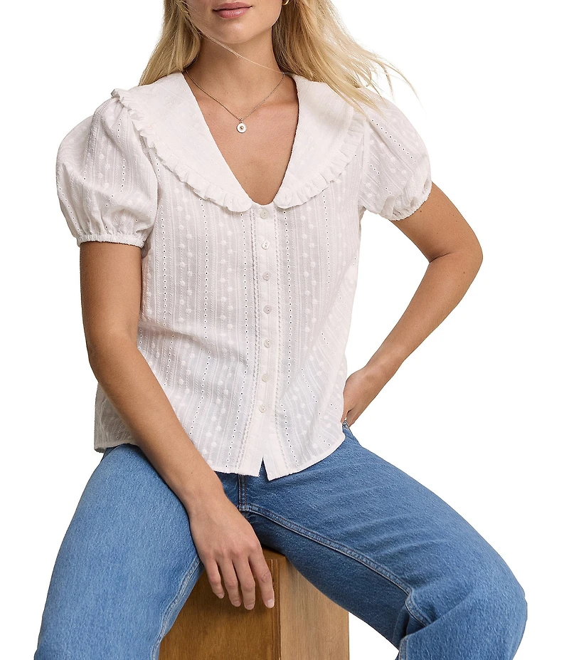 Nobody's Child Errie Eyelet Peter Pan Collar Puff Sleeve Top