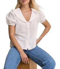 Nobody's Child Errie Eyelet Peter Pan Collar Puff Sleeve Top