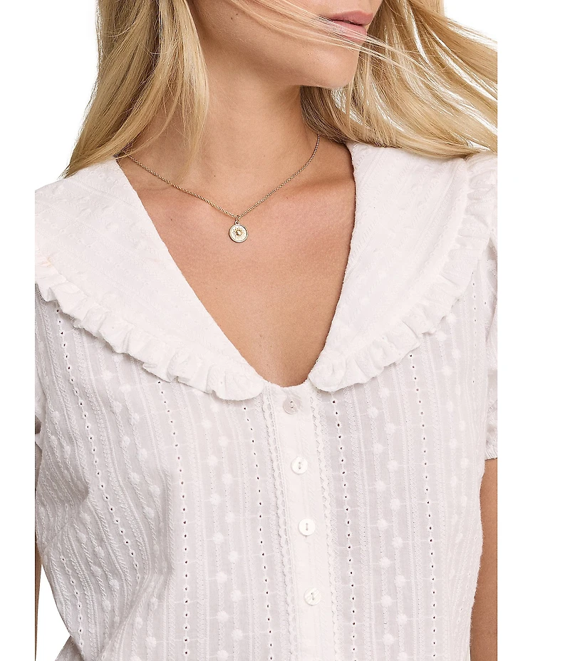 Nobody's Child Errie Eyelet Peter Pan Collar Puff Sleeve Top