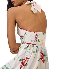 Nobody's Child Hallie Linen Blend Floral Print Halter Scoop Neck Midi Dress