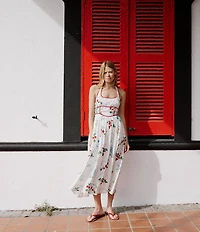 Nobody's Child Hallie Linen Blend Floral Print Halter Scoop Neck Midi Dress