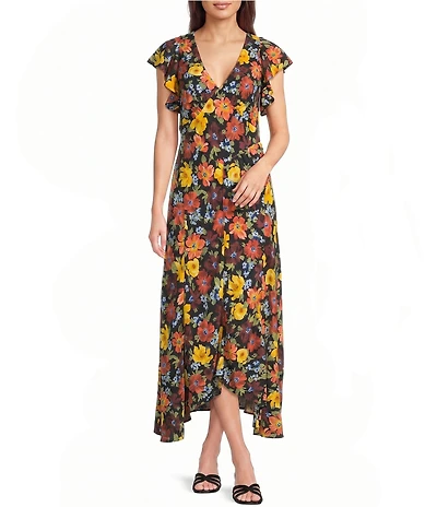 Nobody's Child Loubelle Midi Floral Short Sleeve Dress
