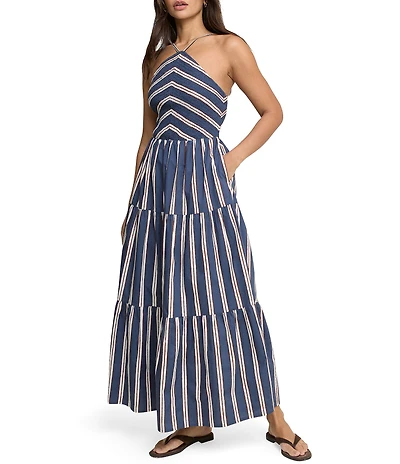Nobody's Child Martina Striped Cotton Halter Maxi Dress