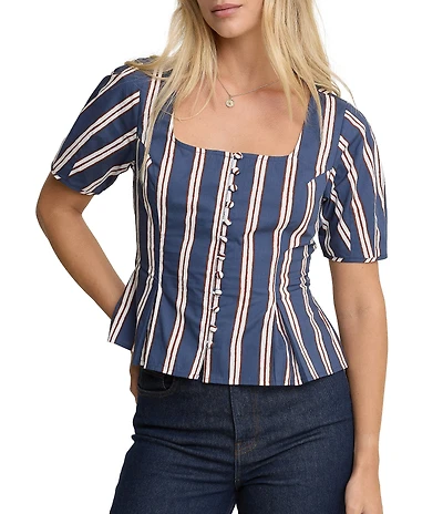 Nobody's Child Minerva Cotton Stripe Square Neck Short Sleeve Top