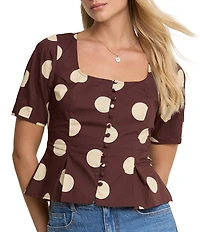Nobody's Child Minerva Dotted Square Neck Short Sleeve Top