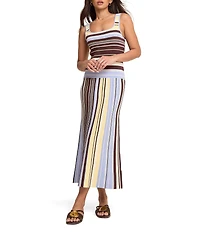 Nobody's Child Multi Striped Knit Square Neck Sleeveless Drop Waist Dress