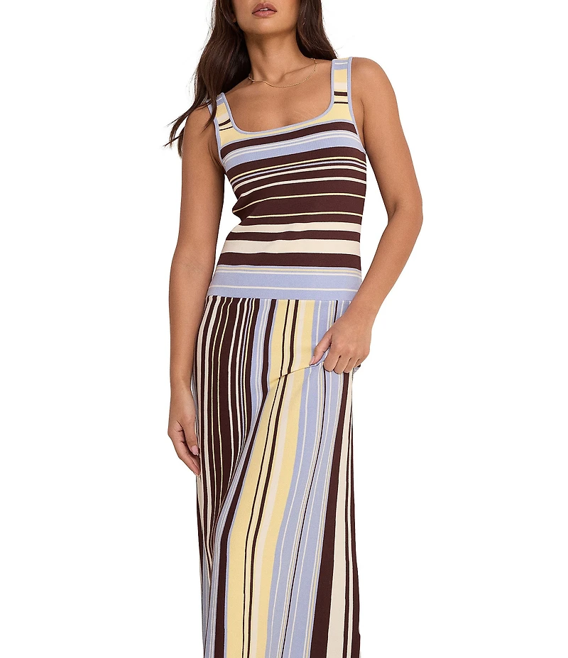 Nobody's Child Multi Striped Knit Square Neck Sleeveless Drop Waist Dress