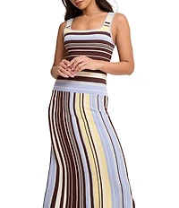 Nobody's Child Multi Striped Knit Square Neck Sleeveless Drop Waist Dress