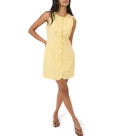 Nobody's Child Polly Linen Blend Crew Neck Sleeveless Button Front Mini Dress