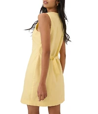 Nobody's Child Polly Linen Blend Crew Neck Sleeveless Button Front Mini Dress