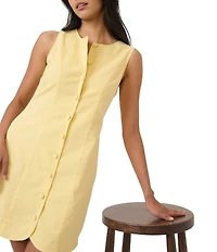 Nobody's Child Polly Linen Blend Crew Neck Sleeveless Button Front Mini Dress