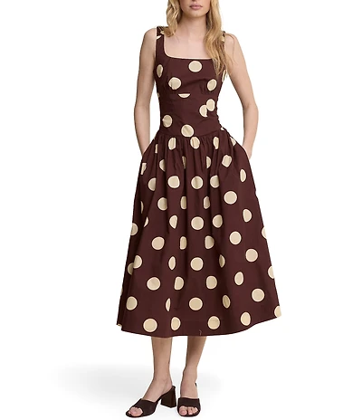 Nobody's Child Soraya Dotted Square Neck Sleeveless Drop Waist Midi Dress