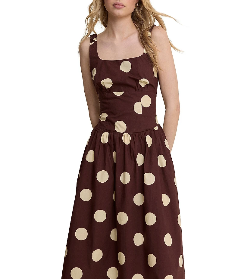 Nobody's Child Soraya Dotted Square Neck Sleeveless Drop Waist Midi Dress