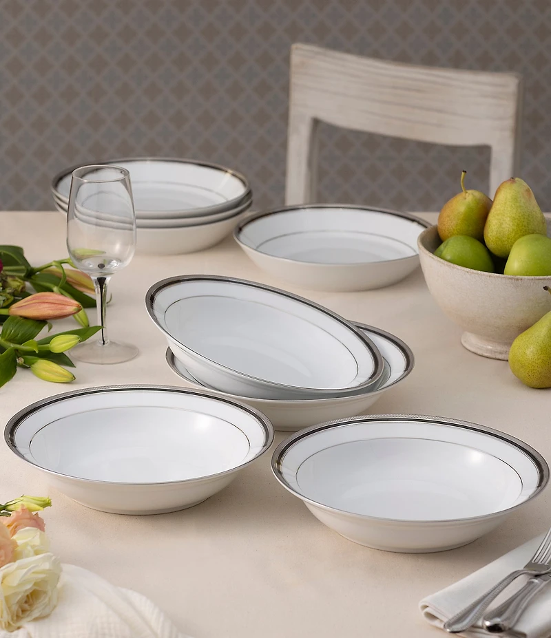Noritake Austin Platinum Collection Rim Dinner Bowls, Set Of 4