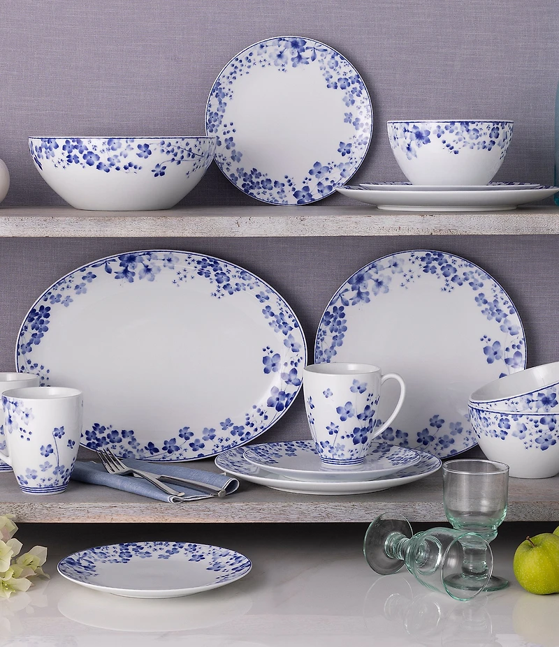 Noritake Bloomington Road Blue Collection Coupe Dinner Bowls, Set Of 4