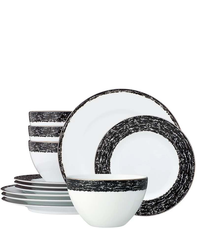 Noritake Rill Collection Platinum Banded Dinnerware Set, Service For 4