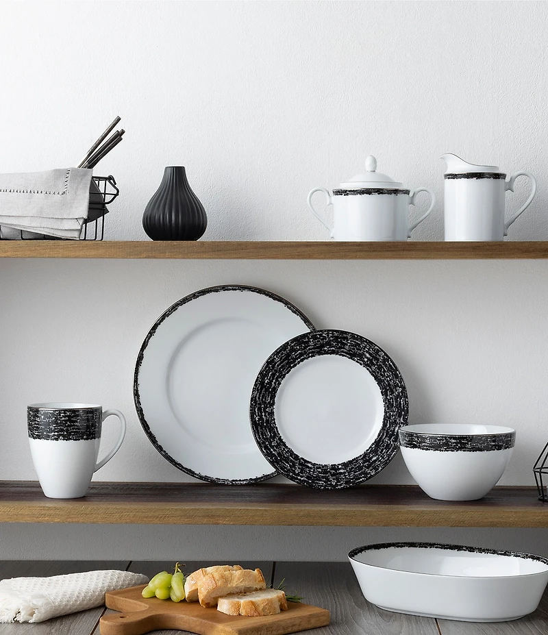 Noritake Rill Collection Platinum Banded Dinnerware Set, Service For 4