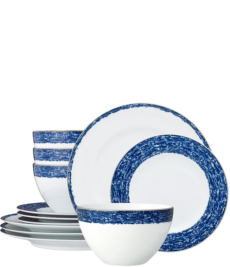 Noritake Rill Collection Platinum Banded Dinnerware Set, Service For 4
