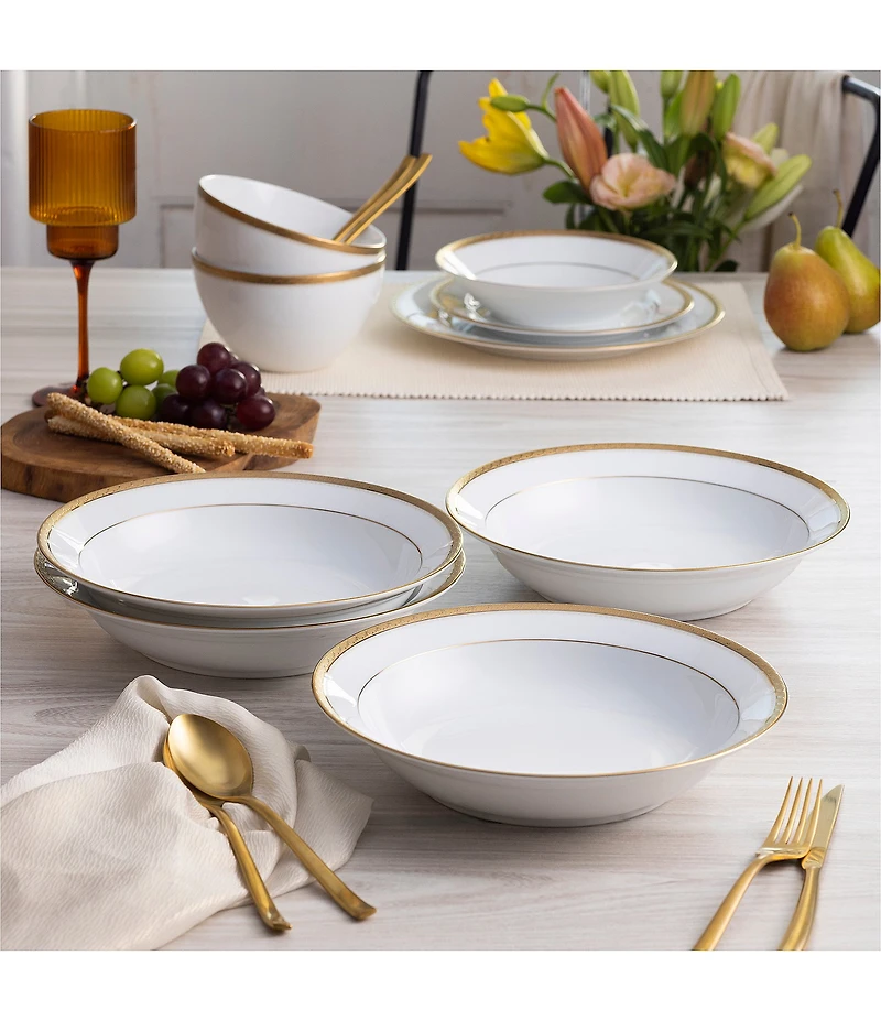 Noritake Charlotta Collection Rim Dinner Bowls, Set Of 4