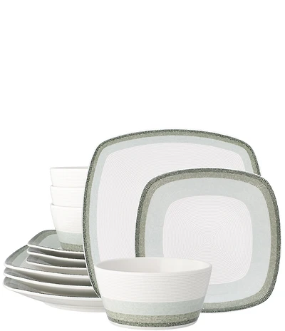 Noritake Colorscapes Layers Collection Square Dinnerware Set, Service for 4
