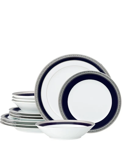 Noritake Crestwood Platinum Collection Banded Dinnerware Set, Service For 4
