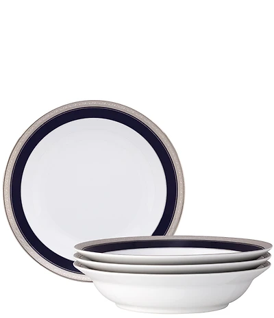 Noritake Crestwood Cobalt Platinum Collection Rim Dinner Bowls, Set Of 4