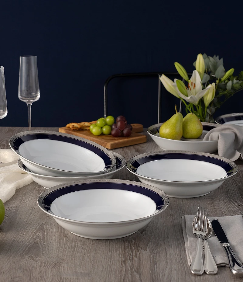 Noritake Crestwood Cobalt Platinum Collection Rim Dinner Bowls, Set Of 4