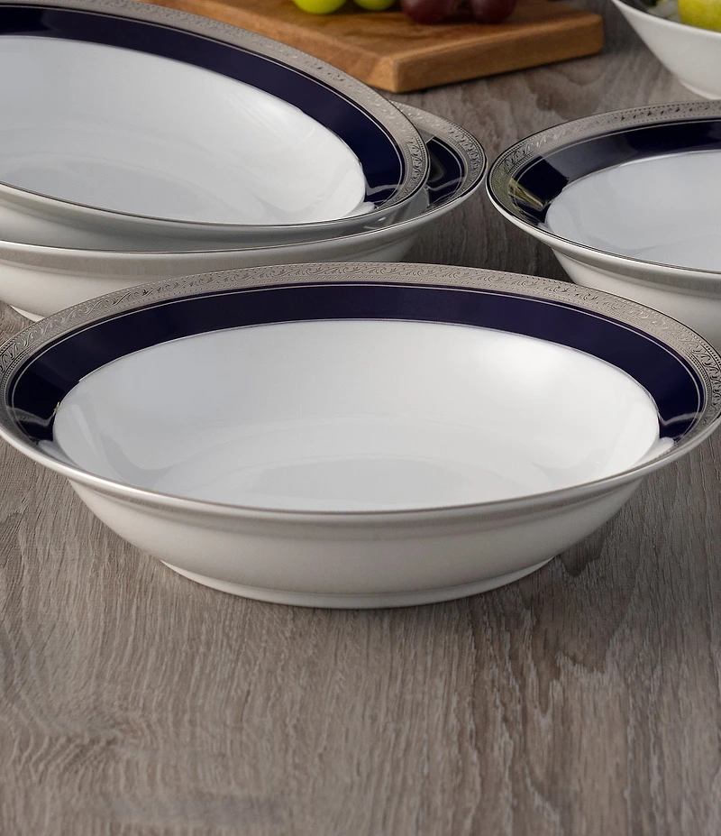 Noritake Crestwood Cobalt Platinum Collection Rim Dinner Bowls, Set Of 4