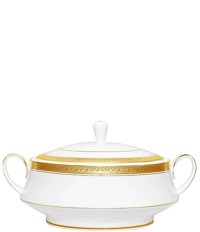 Noritake Crestwood Etched Platinum Porcelain Covered Vegetable Bowl