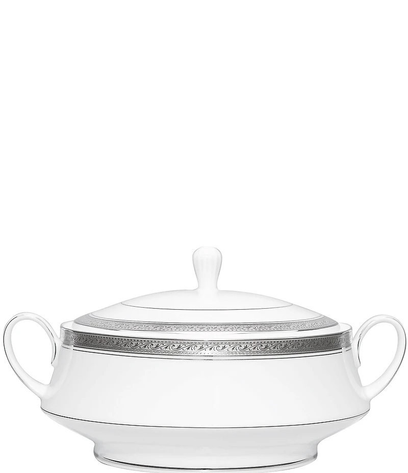 Noritake Crestwood Etched Platinum Porcelain Covered Vegetable Bowl