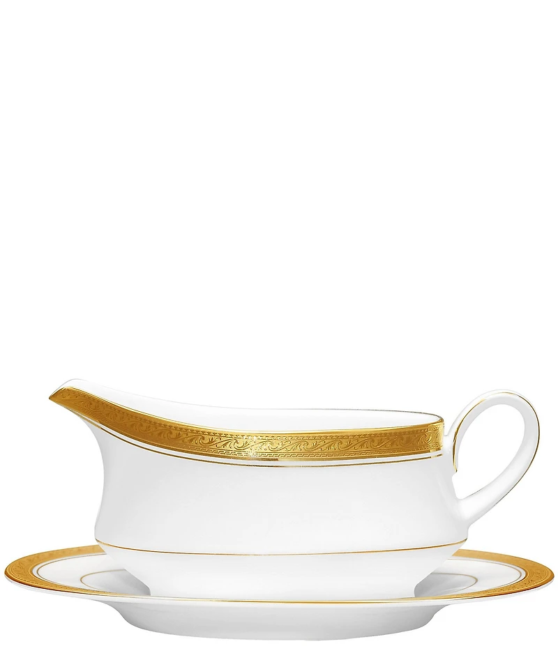 Noritake Crestwood Etched Porcelain Gravy Boat with Stand