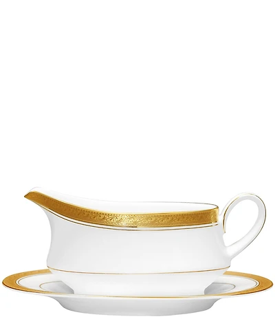 Noritake Crestwood Etched Porcelain Gravy Boat with Stand