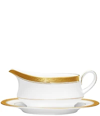Noritake Crestwood Etched Porcelain Gravy Boat with Stand
