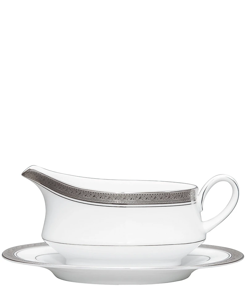 Noritake Crestwood Etched Porcelain Gravy Boat with Stand