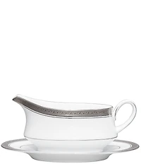Noritake Crestwood Etched Porcelain Gravy Boat with Stand