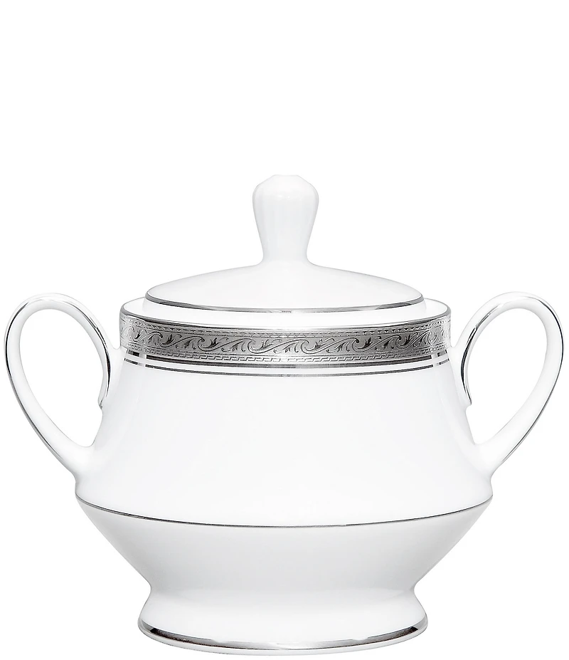 Noritake Crestwood Etched Platinum Porcelain Sugar Bowl with Lid