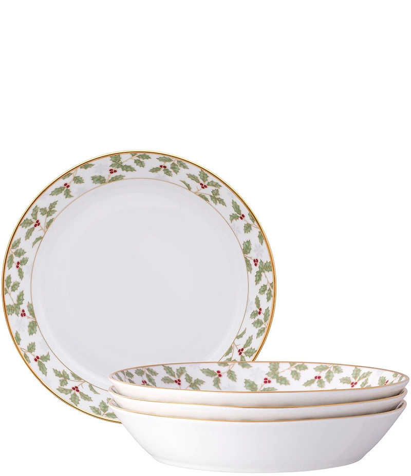 Noritake Holly & Berry Gold Collection Coupe Dinner Bowls, Set of 4